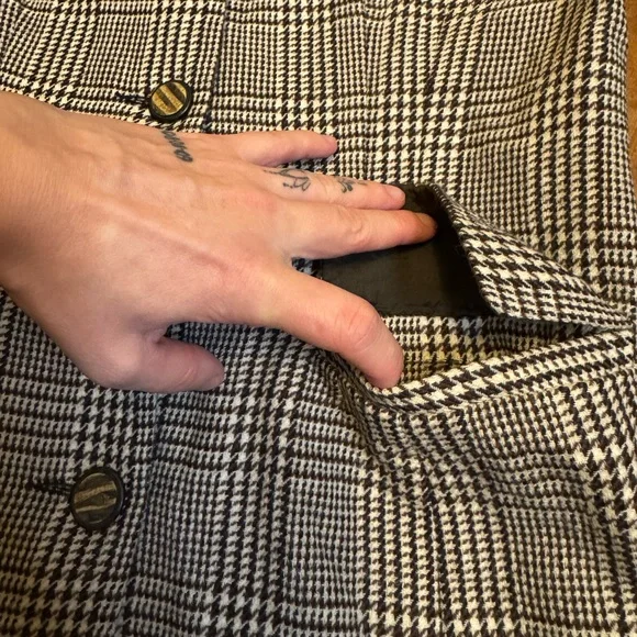 Holt Renfrew Women’s Brown and Cream Plaid Wool Jacket | EUC | Size 14 or Large - Picture 5 of 7